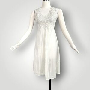 Vintage 1960's Slip Lingerie Dress Nightgown Pale Yellow Green Lace Sleeveless